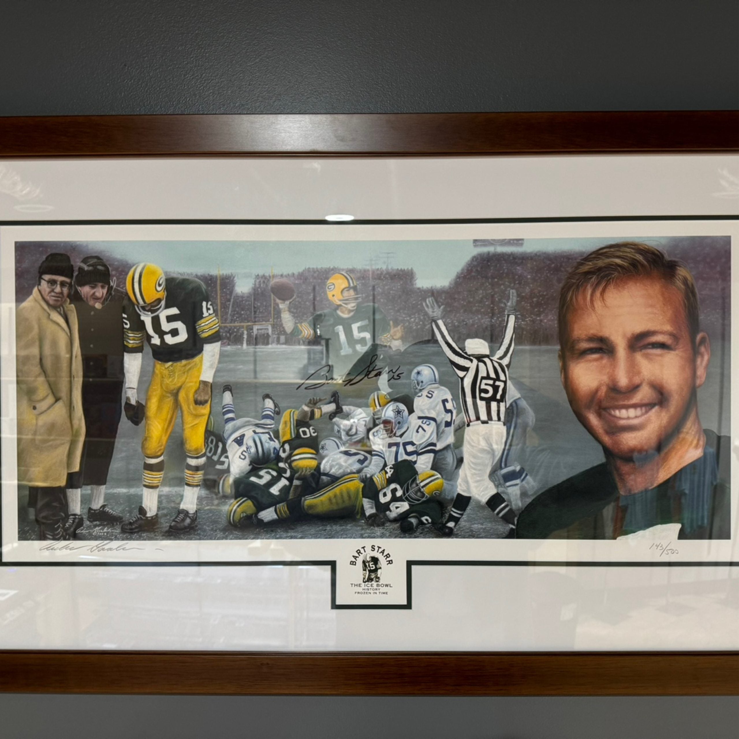 Bart Starr Autographed Framed “History Frozen In Time” Picture with Auth.